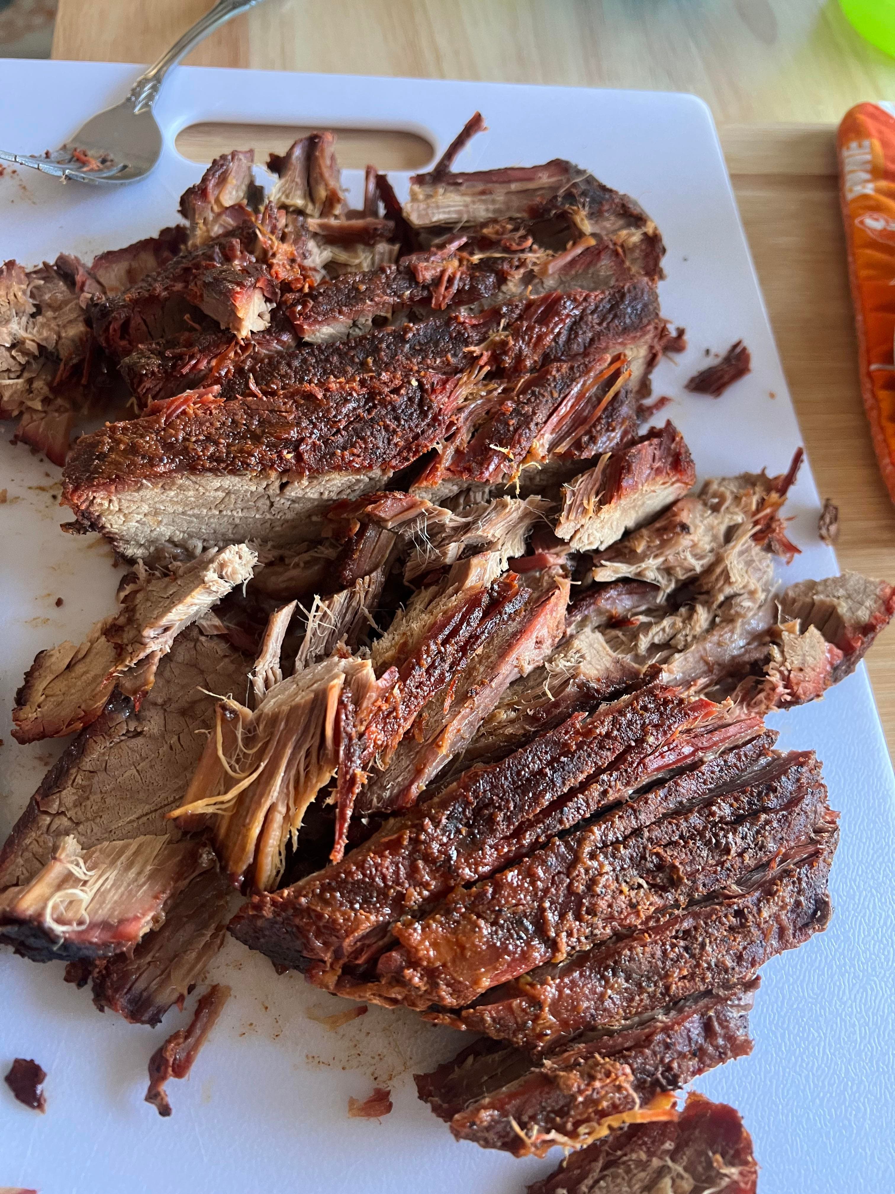 "Smoked" brisket after a short, 18-hour cook on low power in the microwave.